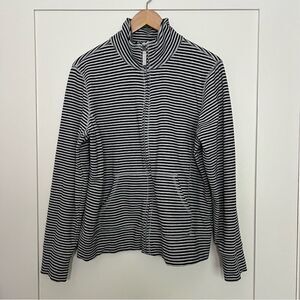 LL Bean Sweatshirt Womens Large White Blue Stripe Full Zip Stretch Outdoor Soft